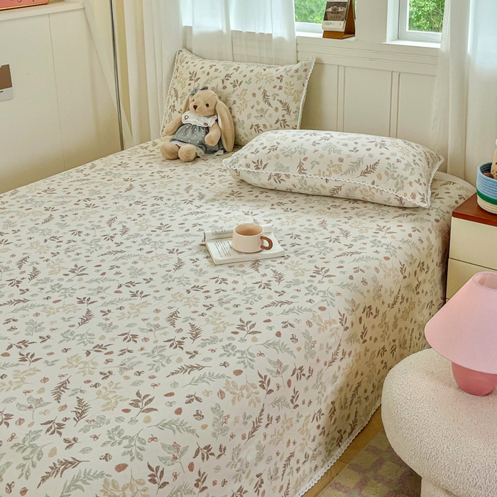 91家纺网 家纺一手货源 找家纺 小叮当家纺仓储工厂店 2025新款云感提花双层纱花边单床单单件床单单品床单 松果