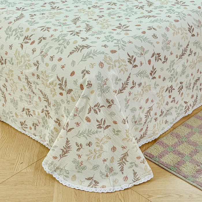 91家纺网 家纺一手货源 找家纺 小叮当家纺仓储工厂店 2025新款云感提花双层纱花边单床单单件床单单品床单 松果