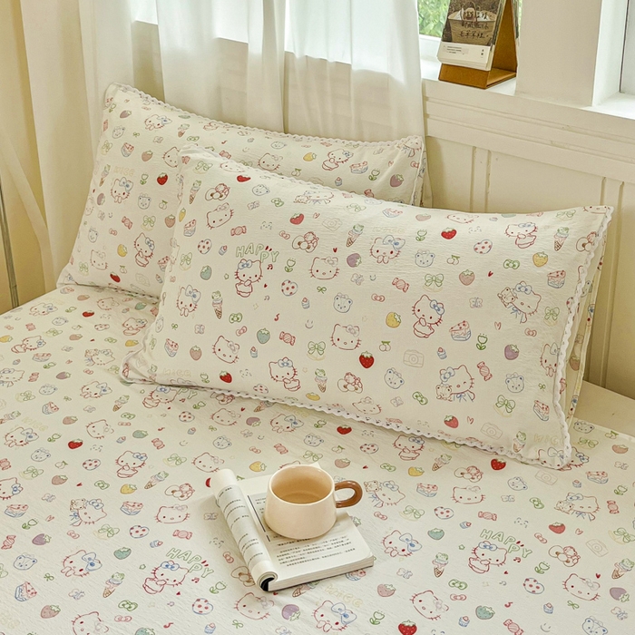 91家纺网 家纺一手货源 找家纺 小叮当家纺仓储工厂店 2025新款云感提花双层纱花边单床单单件床单单品床单 糖果猫