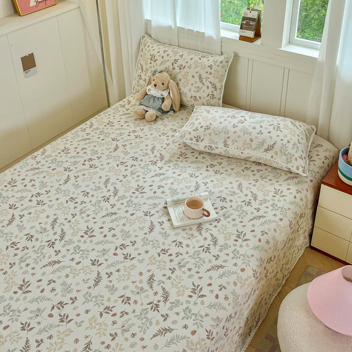 91家纺网 家纺一手货源 找家纺 小叮当家纺仓储工厂店 2025新款云感提花双层纱花边单床单单件床单单品床单 松果