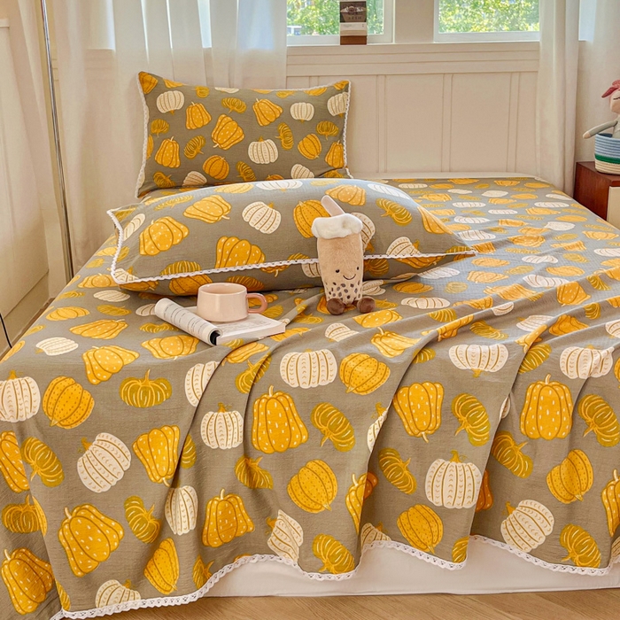 91家纺网 家纺一手货源 找家纺 小叮当家纺仓储工厂店 2025新款云感提花双层纱花边单床单单件床单单品床单 南瓜派