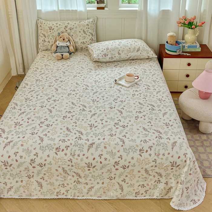 91家纺网 家纺一手货源 找家纺 小叮当家纺仓储工厂店 2025新款云感提花双层纱花边单床单单件床单单品床单 松果