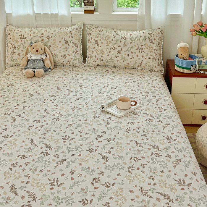 91家纺网 家纺一手货源 找家纺 小叮当家纺仓储工厂店 2025新款云感提花双层纱花边单床单单件床单单品床单 松果