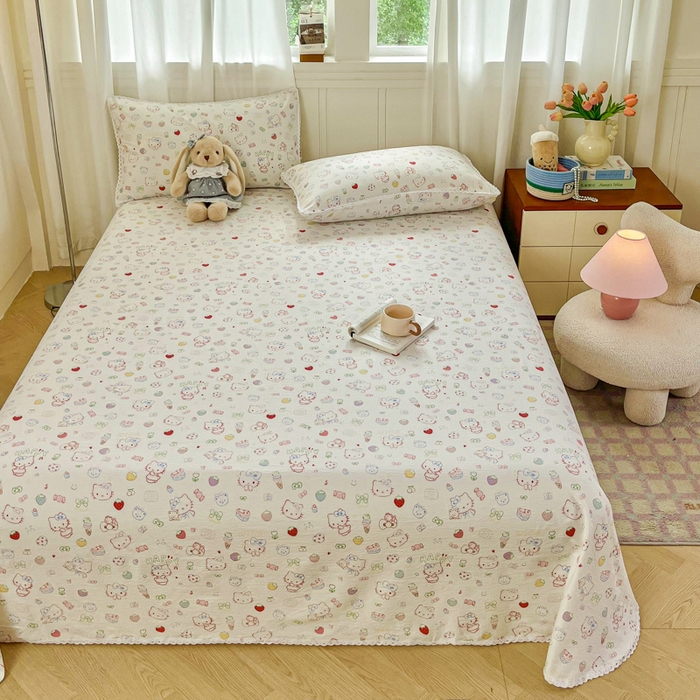 91家纺网 家纺一手货源 找家纺 小叮当家纺仓储工厂店 2025新款云感提花双层纱花边单床单单件床单单品床单 糖果猫