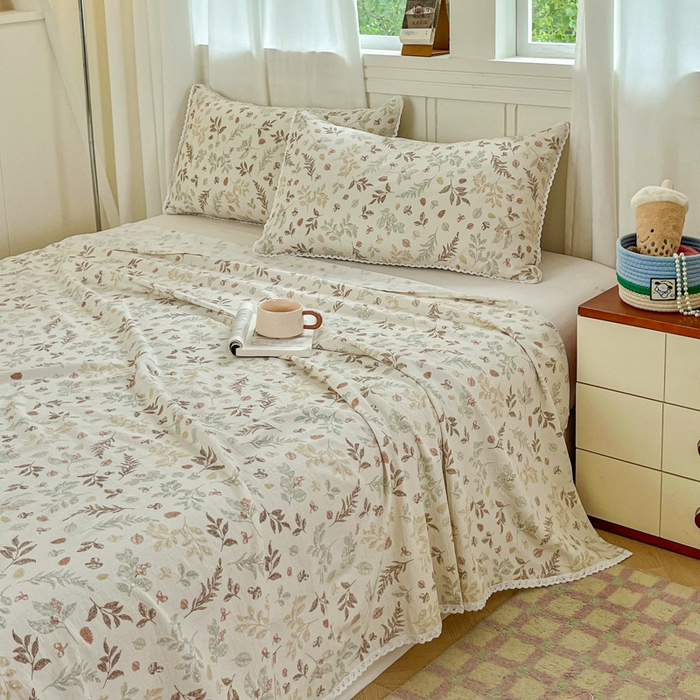 91家纺网 家纺一手货源 找家纺 小叮当家纺仓储工厂店 2025新款云感提花双层纱花边单床单单件床单单品床单 松果