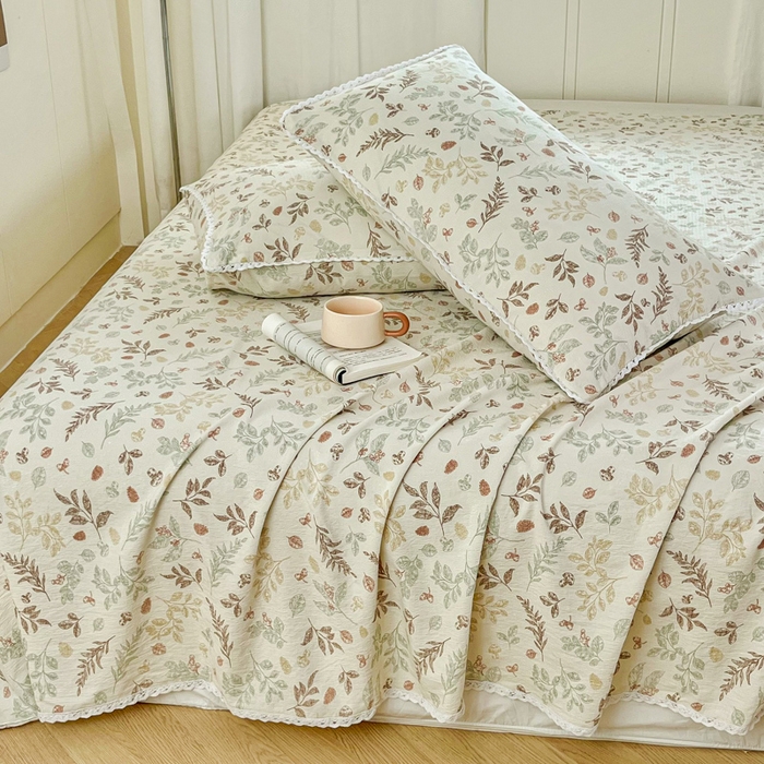 91家纺网 家纺一手货源 找家纺 小叮当家纺仓储工厂店 2025新款云感提花双层纱花边单床单单件床单单品床单 松果