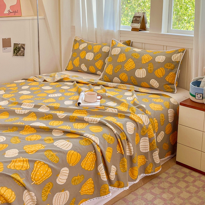 91家纺网 家纺一手货源 找家纺 小叮当家纺仓储工厂店 2025新款云感提花双层纱花边单床单单件床单单品床单 南瓜派