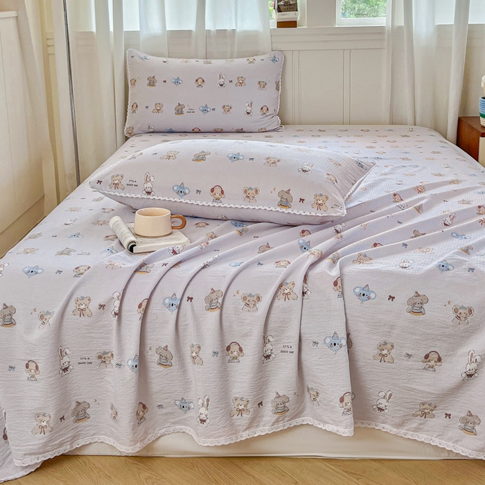 91家纺网 家纺一手货源 找家纺 小叮当家纺仓储工厂店 2025新款云感提花双层纱花边单床单单件床单单品床单 音乐会