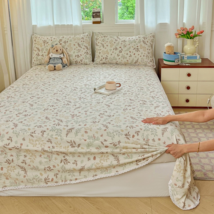 91家纺网 家纺一手货源 找家纺 小叮当家纺仓储工厂店 2025新款云感提花双层纱花边单床单单件床单单品床单 松果