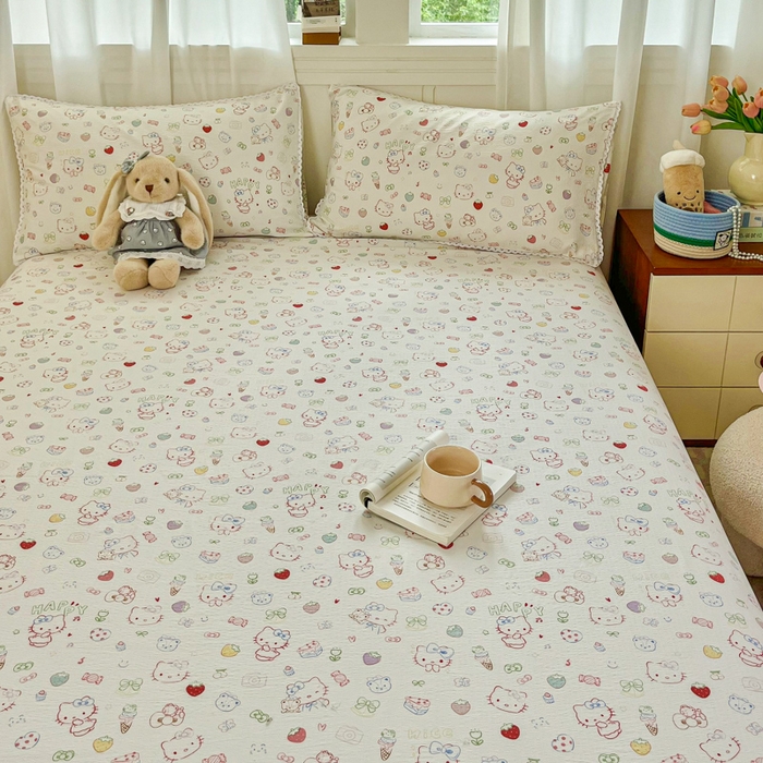 91家纺网 家纺一手货源 找家纺 小叮当家纺仓储工厂店 2025新款云感提花双层纱花边单床单单件床单单品床单 糖果猫