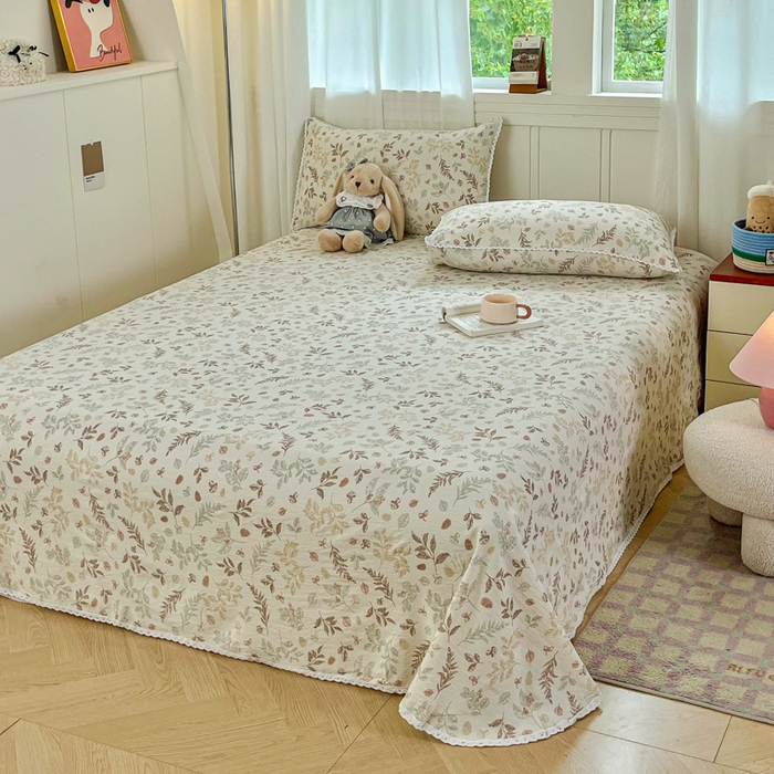 91家纺网 家纺一手货源 找家纺 小叮当家纺仓储工厂店 2025新款云感提花双层纱花边单床单单件床单单品床单 松果