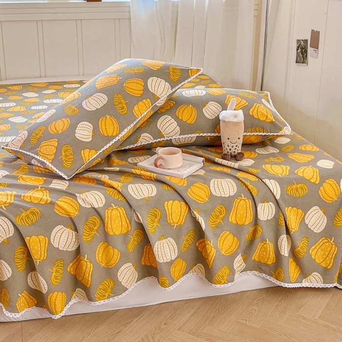 91家纺网 家纺一手货源 找家纺 小叮当家纺仓储工厂店 2025新款云感提花双层纱花边单床单单件床单单品床单 南瓜派