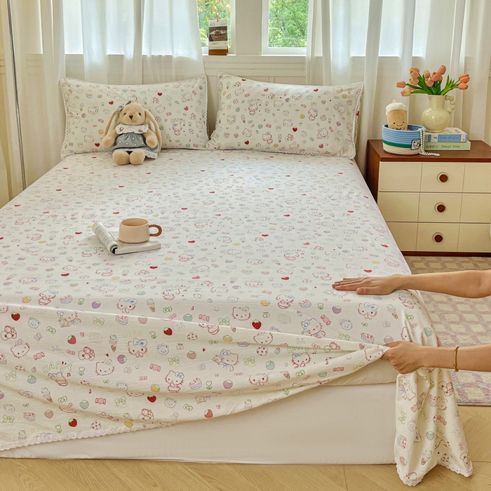 91家纺网 家纺一手货源 找家纺 小叮当家纺仓储工厂店 2025新款云感提花双层纱花边单床单单件床单单品床单 糖果猫