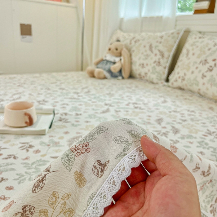 91家纺网 家纺一手货源 找家纺 小叮当家纺仓储工厂店 2025新款云感提花双层纱花边单床单单件床单单品床单 松果