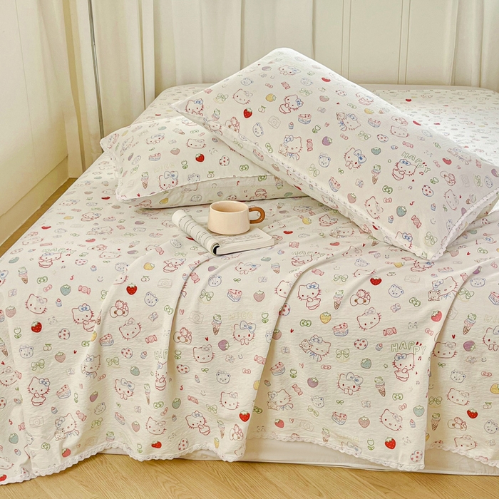 91家纺网 家纺一手货源 找家纺 小叮当家纺仓储工厂店 2025新款云感提花双层纱花边单床单单件床单单品床单 糖果猫