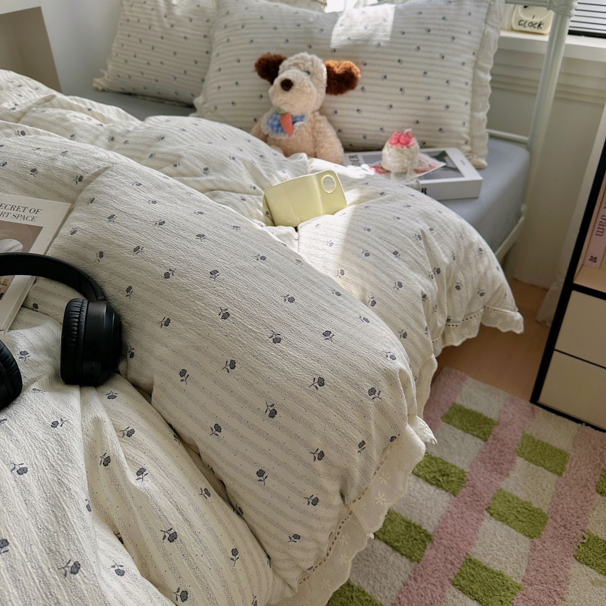 柔享家（原芷澜家纺） 2025秋冬新款云感皱皱双层纱全棉镂空花边四件套 织梦