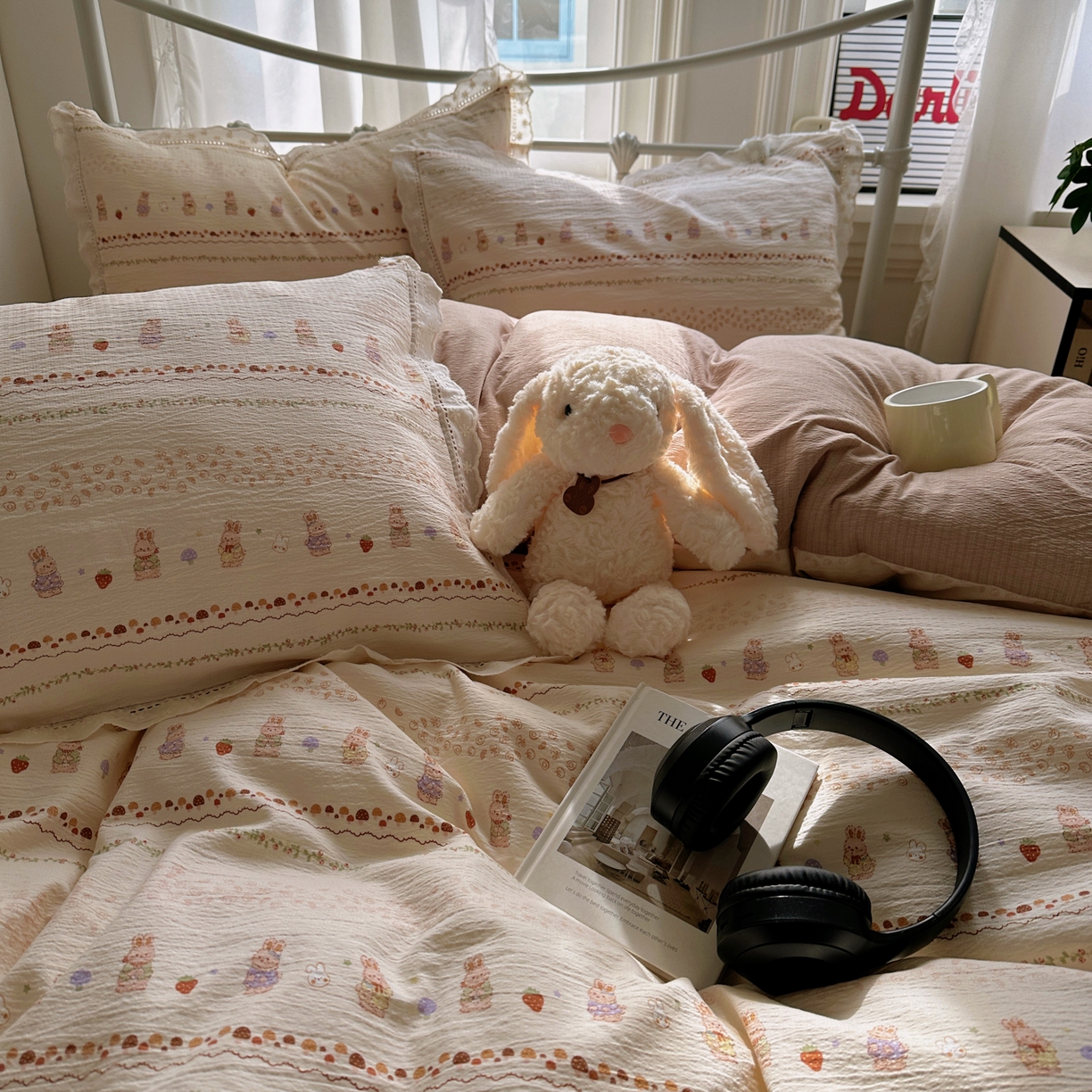 91家纺网 家纺一手货源 找家纺 （总）柔享家（原芷澜家纺） 2025秋冬新款云感皱皱双层纱全棉镂空花边四件套