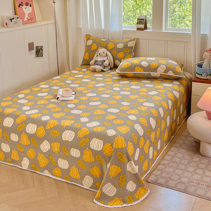 91家纺网 家纺一手货源 找家纺 小叮当家纺仓储工厂店 2025新款云感提花双层纱花边单床单单件床单单品床单 南瓜派