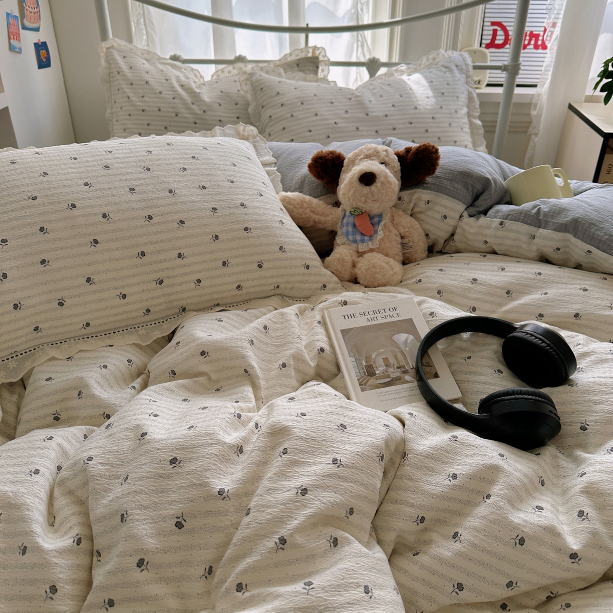 91家纺网 家纺一手货源 找家纺 柔享家（原芷澜家纺） 2025秋冬新款云感皱皱双层纱全棉镂空花边四件套 织梦