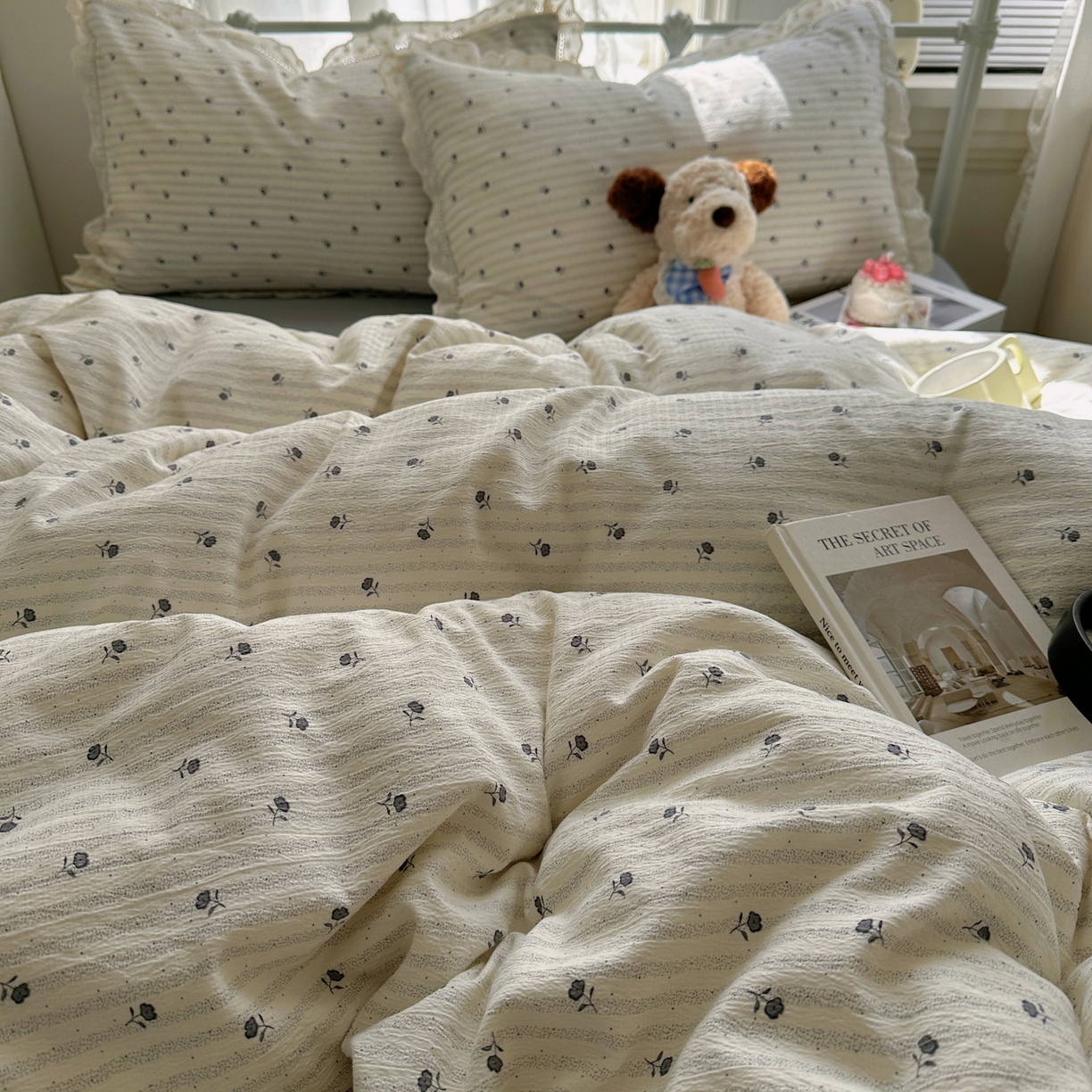 91家纺网 家纺一手货源 找家纺 柔享家（原芷澜家纺） 2025秋冬新款云感皱皱双层纱全棉镂空花边四件套 织梦