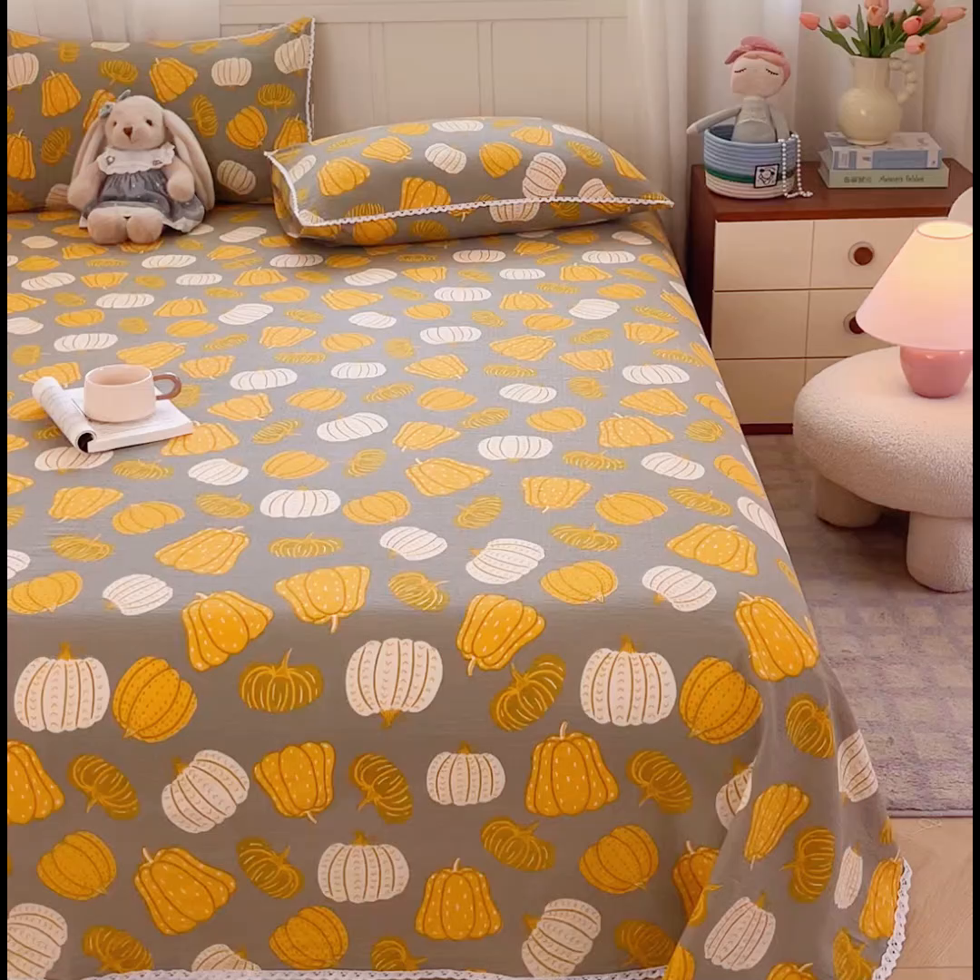 91家纺网 家纺一手货源 找家纺 小叮当家纺仓储工厂店 2025新款云感提花双层纱花边单床单单件床单单品床单 南瓜派