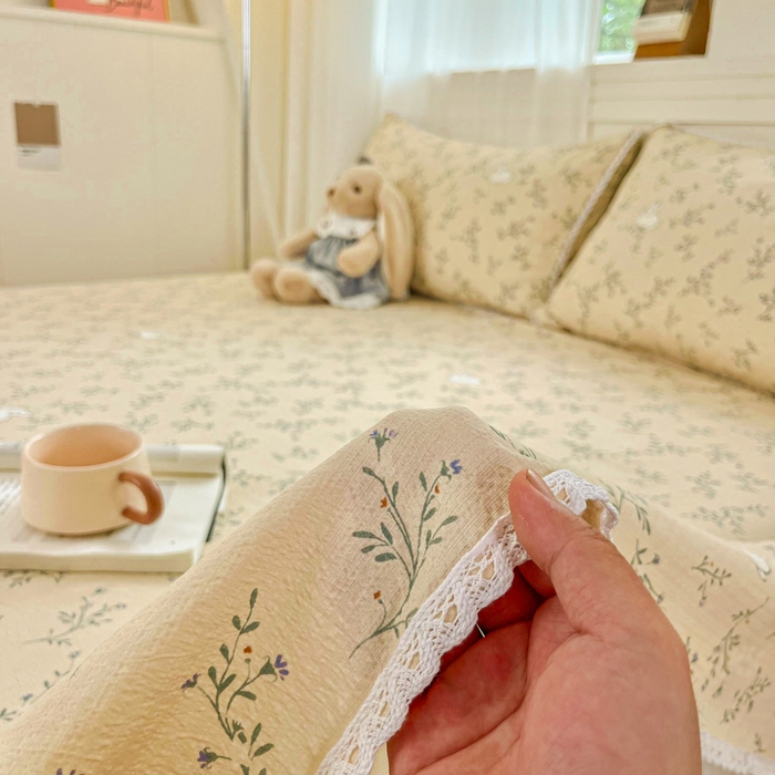 91家纺网 家纺一手货源 找家纺 小叮当家纺仓储工厂店 2025新款云感提花双层纱花边单床单单件床单单品床单 玫瑰兔