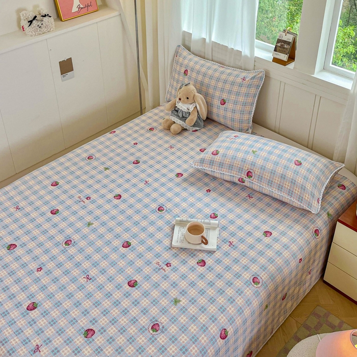 91家纺网 家纺一手货源 找家纺 小叮当家纺仓储工厂店 2025新款云感提花双层纱花边单床单单件床单单品床单 草莓格