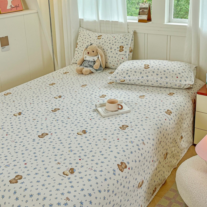 91家纺网 家纺一手货源 找家纺 小叮当家纺仓储工厂店 2025新款云感提花双层纱花边单床单单件床单单品床单 俏皮狗