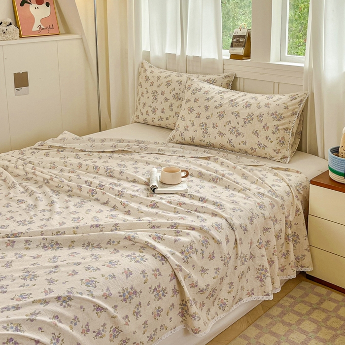 91家纺网 家纺一手货源 找家纺 小叮当家纺仓储工厂店 2025新款云感提花双层纱花边单床单单件床单单品床单 梦境