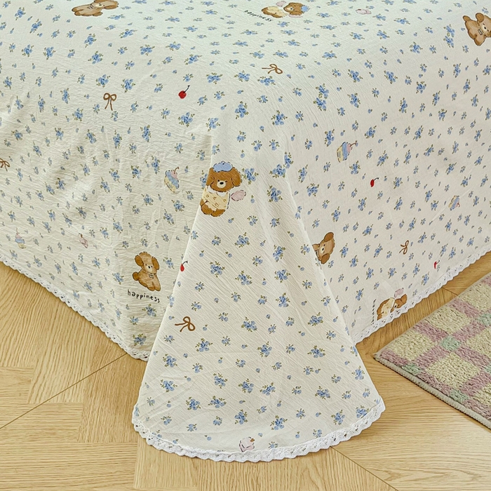 91家纺网 家纺一手货源 找家纺 小叮当家纺仓储工厂店 2025新款云感提花双层纱花边单床单单件床单单品床单 俏皮狗