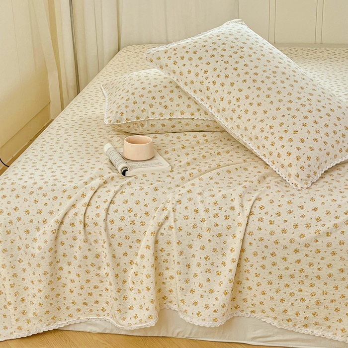 91家纺网 家纺一手货源 找家纺 小叮当家纺仓储工厂店 2025新款云感提花双层纱花边单床单单件床单单品床单 相思落