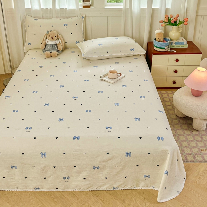 91家纺网 家纺一手货源 找家纺 小叮当家纺仓储工厂店 2025新款云感提花双层纱花边单床单单件床单单品床单 蝶恋花