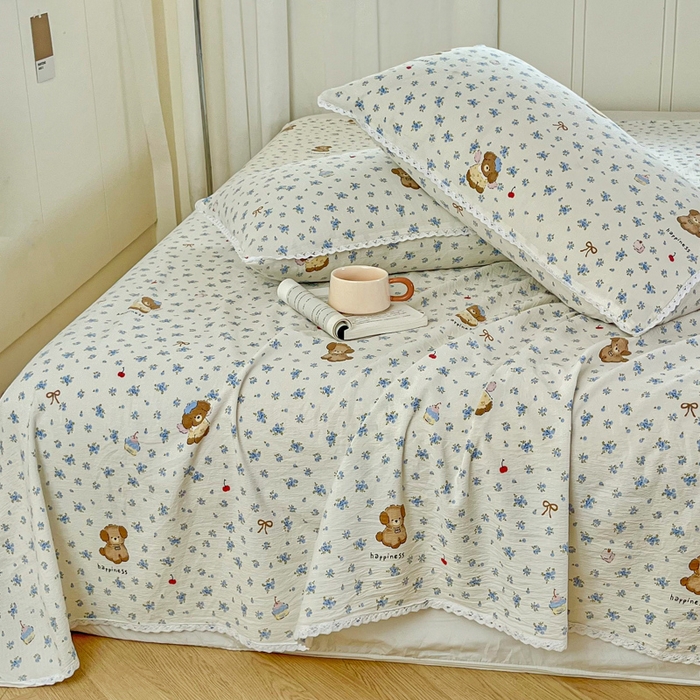 91家纺网 家纺一手货源 找家纺 小叮当家纺仓储工厂店 2025新款云感提花双层纱花边单床单单件床单单品床单 俏皮狗