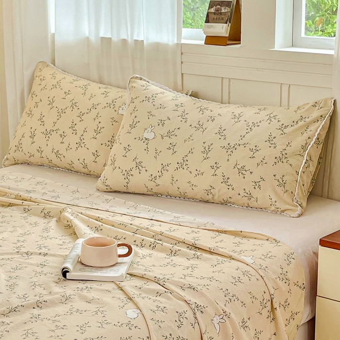 91家纺网 家纺一手货源 找家纺 小叮当家纺仓储工厂店 2025新款云感提花双层纱花边单床单单件床单单品床单 玫瑰兔