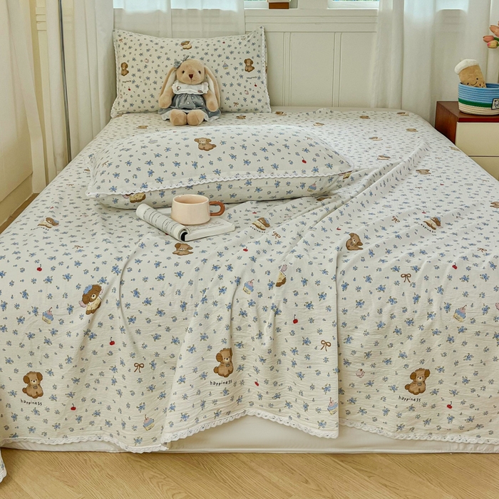 91家纺网 家纺一手货源 找家纺 小叮当家纺仓储工厂店 2025新款云感提花双层纱花边单床单单件床单单品床单 俏皮狗