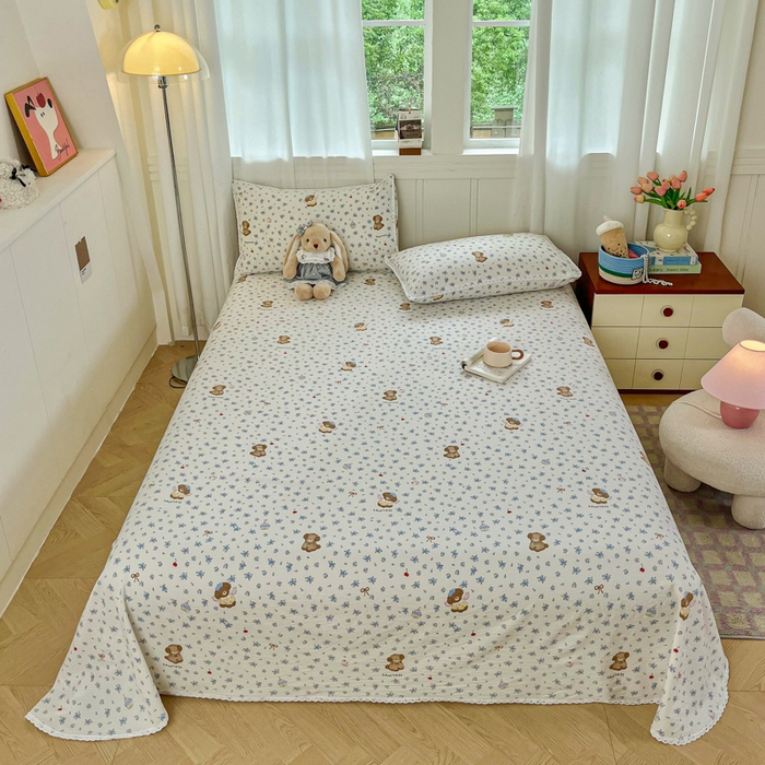 91家纺网 家纺一手货源 找家纺 小叮当家纺仓储工厂店 2025新款云感提花双层纱花边单床单单件床单单品床单 俏皮狗