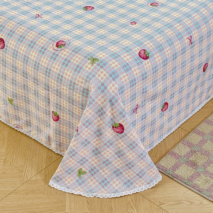 91家纺网 家纺一手货源 找家纺 小叮当家纺仓储工厂店 2025新款云感提花双层纱花边单床单单件床单单品床单 草莓格