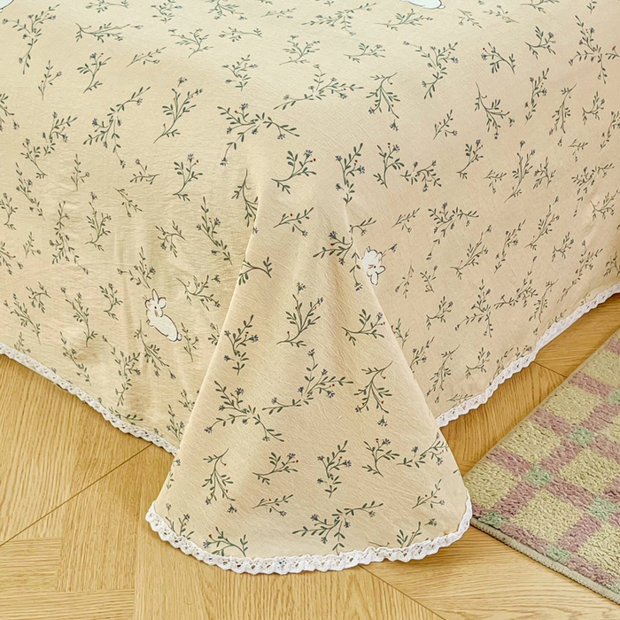 91家纺网 家纺一手货源 找家纺 小叮当家纺仓储工厂店 2025新款云感提花双层纱花边单床单单件床单单品床单 玫瑰兔