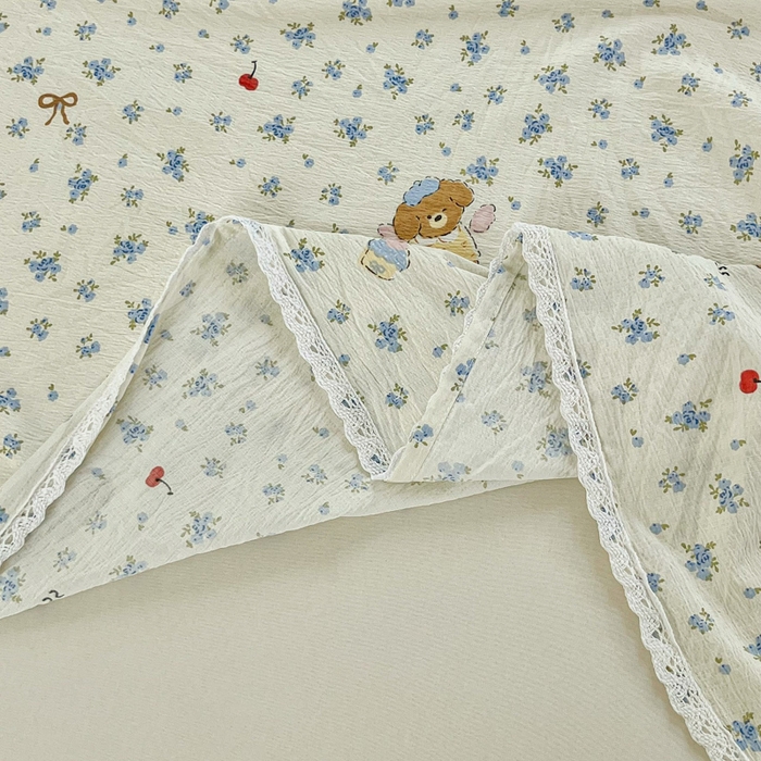 91家纺网 家纺一手货源 找家纺 小叮当家纺仓储工厂店 2025新款云感提花双层纱花边单床单单件床单单品床单 俏皮狗