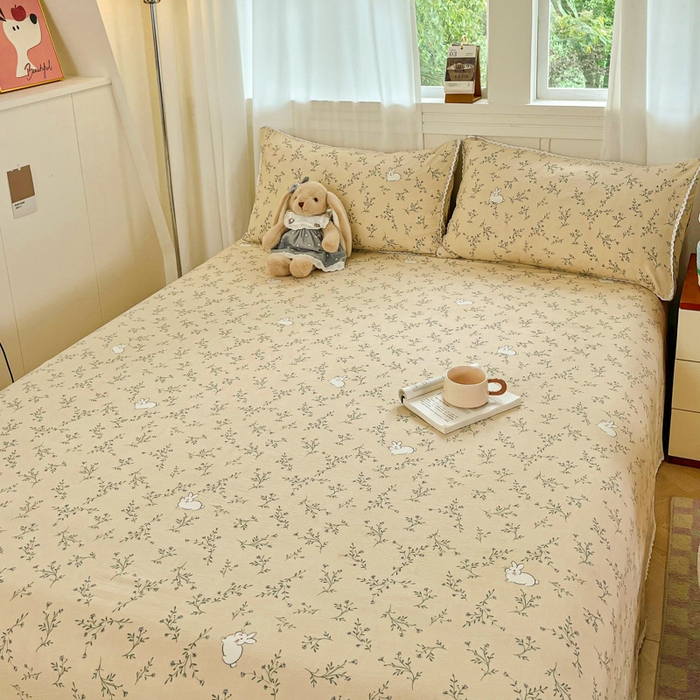 91家纺网 家纺一手货源 找家纺 小叮当家纺仓储工厂店 2025新款云感提花双层纱花边单床单单件床单单品床单 玫瑰兔