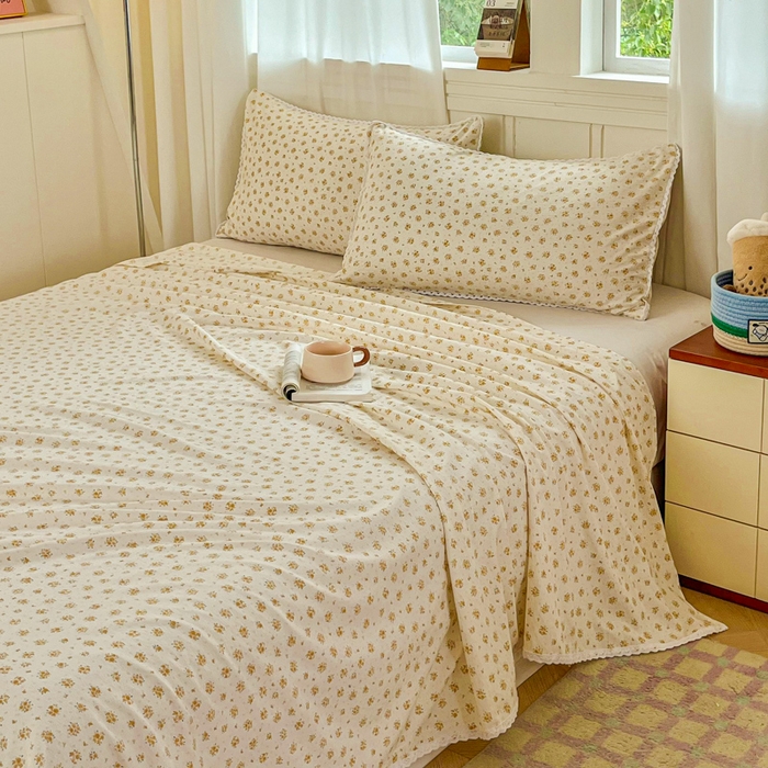 91家纺网 家纺一手货源 找家纺 小叮当家纺仓储工厂店 2025新款云感提花双层纱花边单床单单件床单单品床单 相思落