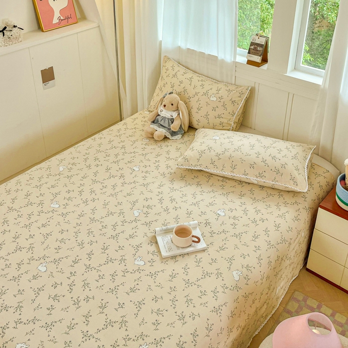 91家纺网 家纺一手货源 找家纺 小叮当家纺仓储工厂店 2025新款云感提花双层纱花边单床单单件床单单品床单 玫瑰兔