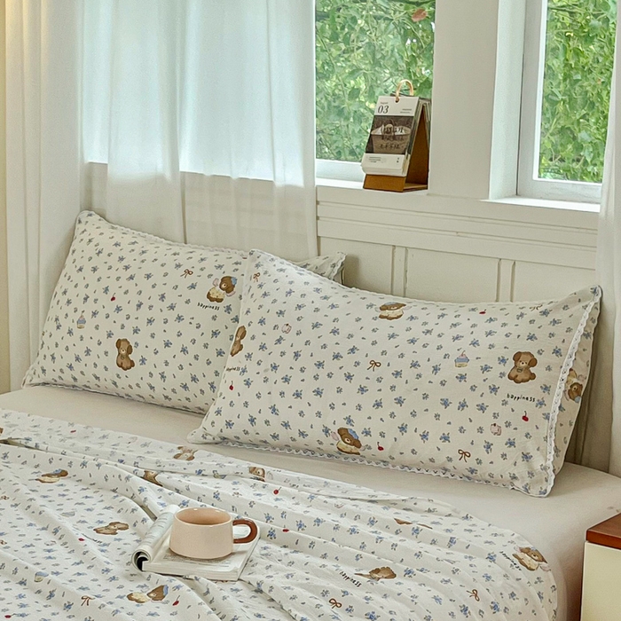 91家纺网 家纺一手货源 找家纺 小叮当家纺仓储工厂店 2025新款云感提花双层纱花边单床单单件床单单品床单 俏皮狗