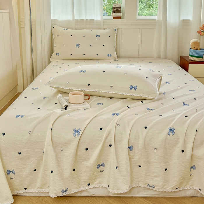 91家纺网 家纺一手货源 找家纺 小叮当家纺仓储工厂店 2025新款云感提花双层纱花边单床单单件床单单品床单 蝶恋花