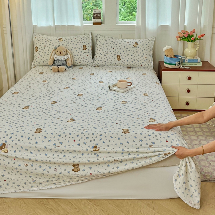 91家纺网 家纺一手货源 找家纺 小叮当家纺仓储工厂店 2025新款云感提花双层纱花边单床单单件床单单品床单 俏皮狗