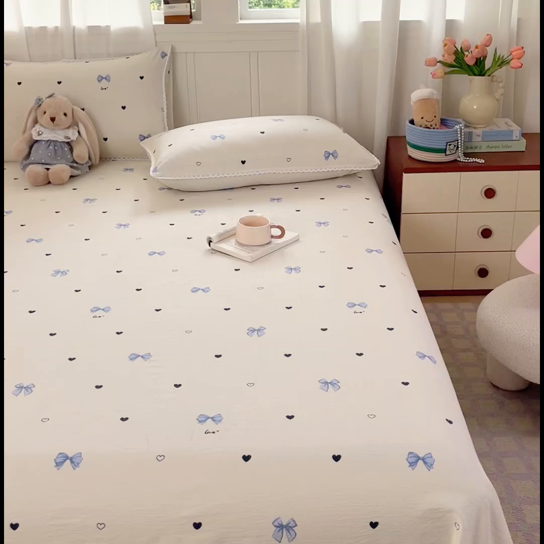 91家纺网 家纺一手货源 找家纺 小叮当家纺仓储工厂店 2025新款云感提花双层纱花边单床单单件床单单品床单 蝶恋花