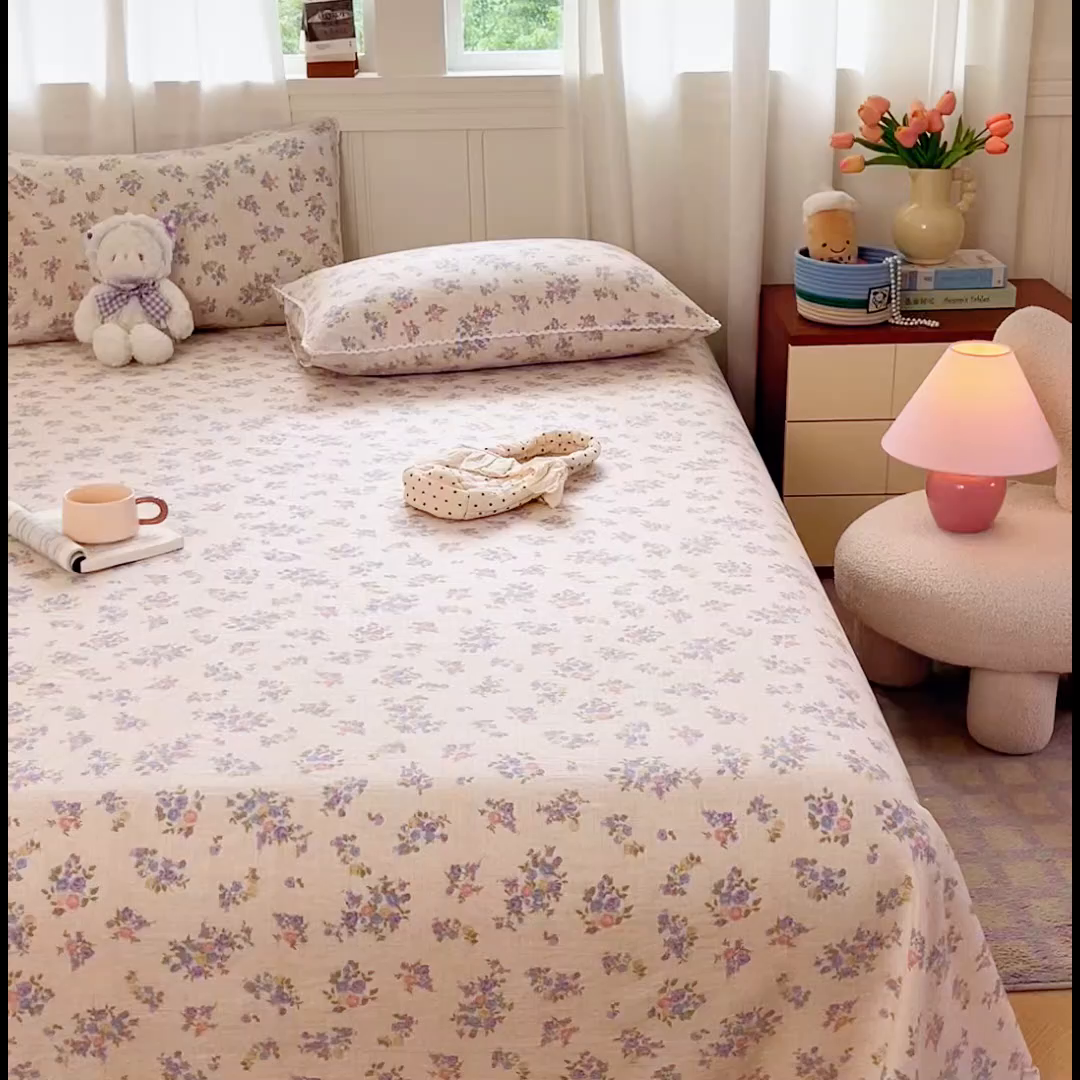 91家纺网 家纺一手货源 找家纺 小叮当家纺仓储工厂店 2025新款云感提花双层纱花边单床单单件床单单品床单 梦境