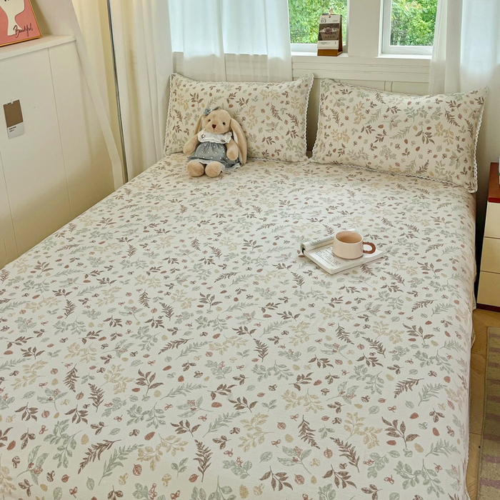 91家纺网 家纺一手货源 找家纺 小叮当家纺仓储工厂店 2025新款云感提花双层纱花边单床单单件床单单品床单 松果