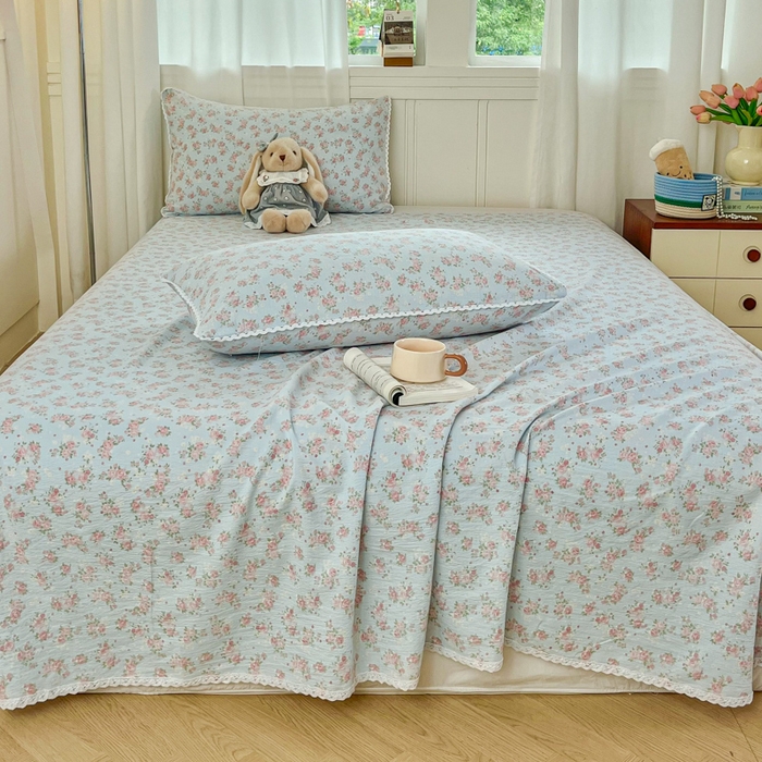 91家纺网 家纺一手货源 找家纺 小叮当家纺仓储工厂店 2025新款云感提花双层纱花边单床单单件床单单品床单 繁花