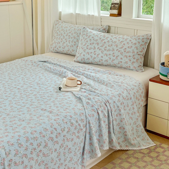 91家纺网 家纺一手货源 找家纺 小叮当家纺仓储工厂店 2025新款云感提花双层纱花边单床单单件床单单品床单 繁花